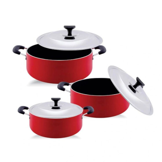 Jaipan 3 Pcs Non Stick Casserole Set with 3 SS Lids