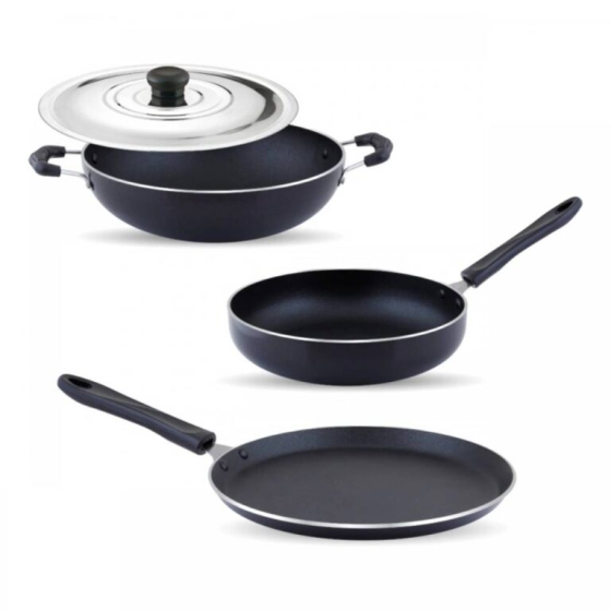 Jaipan 3pcs Non Stick Cookware Set with Stainless Steel Lid